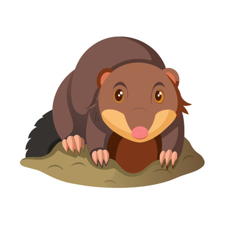 Cartoon wolverine illustration coming out of burrow on white backgroundのイラスト素材