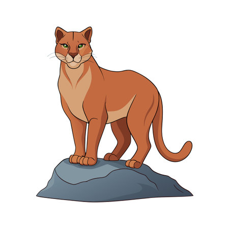 Cartoon cougar standing majestically on a rock in a clean illustrationのイラスト素材