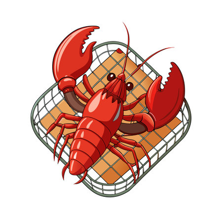 Illustration of a vibrant red lobster on a grill for culinary themesのイラスト素材