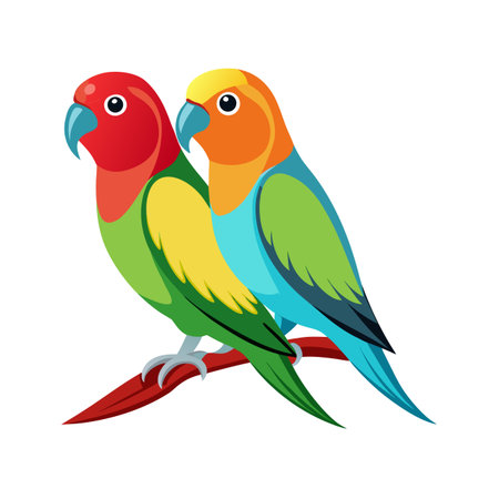 Colorful Lovebirds Perched Together on a Branch, Isolated Vector Graphic Illustrationのイラスト素材