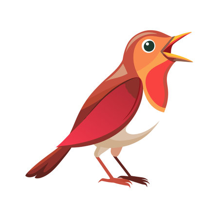 Colorful cartoon robin singing with open beak isolated on white backgroundのイラスト素材