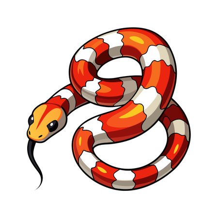 Coiled cartoon snake with red white and gray striped pattern illustrationのイラスト素材