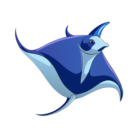 Cartoon stingray illustration on a white background, aquatic life, ocean animalのイラスト素材