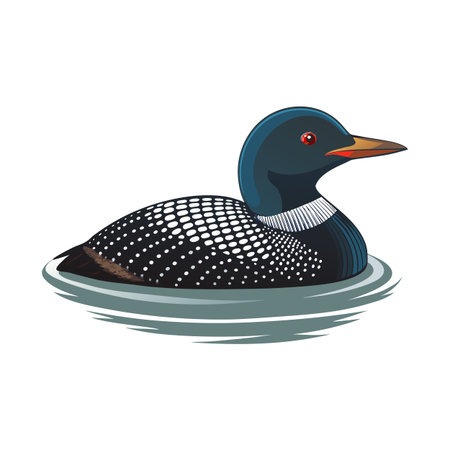 Illustration of a Loon Swimming in Water with Bold Colors and Patternsのイラスト素材