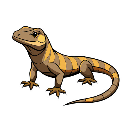 Illustration of a striped Komodo dragon, viewed from a side angle on white backgroundのイラスト素材