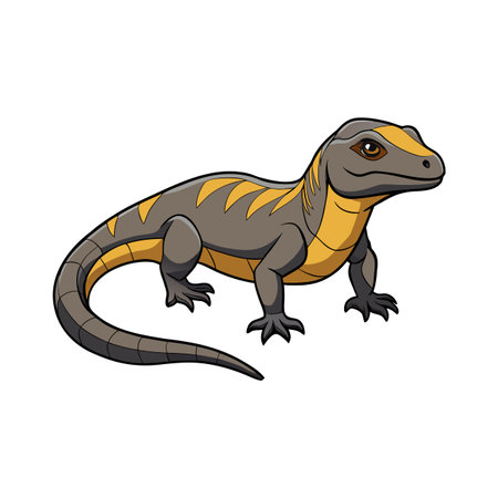 Cartoon illustration of a yellow and grey lizard standing isolated on whiteのイラスト素材