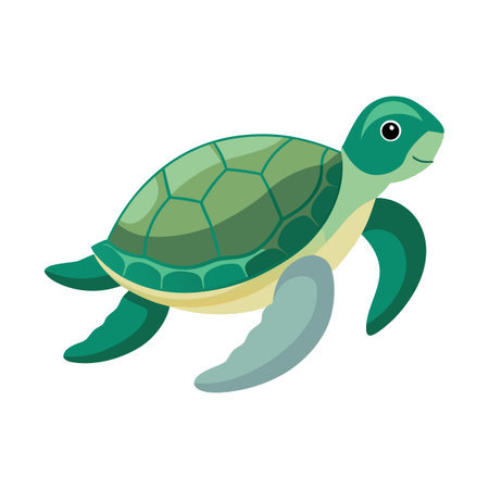 Cartoon Sea Turtle Swimming Gently on a White Background, Aquatic Lifeのイラスト素材