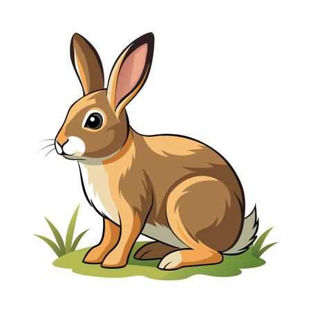 Cartoon brown hare sitting on the grass against white background vector illustrationのイラスト素材