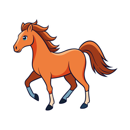 Cartoon illustration of a chestnut colored horse trotting on a white backgroundのイラスト素材