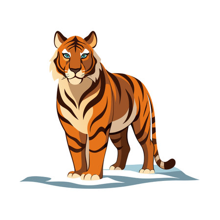 Majestic Tiger Standing Proudly Isolated on White Background in Vector Illustrationのイラスト素材