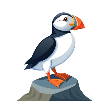 Vector Illustration of a Cartoon Puffin Bird Perched on a Rock Formationのイラスト素材