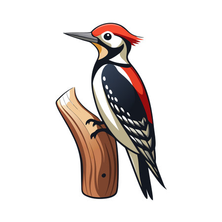 Cartoon woodpecker on a tree branch vector illustration for educational materialのイラスト素材