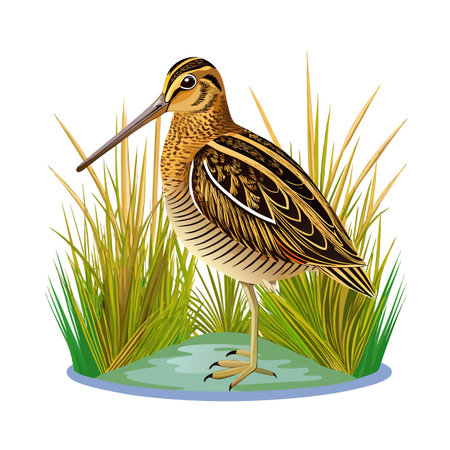Elegant snipe in natural habitat, graphic vector illustration of wildlife sceneのイラスト素材