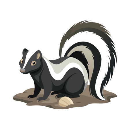 Cartoon Skunk Illustration with Bushy Tail and Distinctive Black and White Markingsのイラスト素材