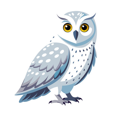 Stylized illustration of a snowy owl with yellow eyes on a white backgroundのイラスト素材