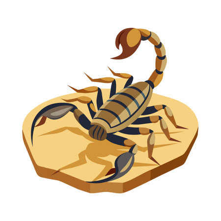 Stylized scorpion on a flat platform with contrasting colors and simple shading.のイラスト素材