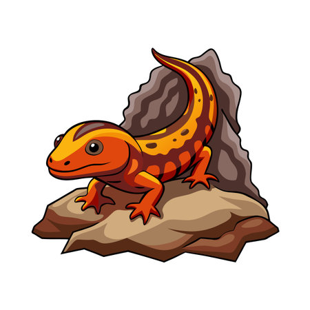 Cartoon Fire Salamander on a Rock Outcrop in a Children's Illustrationのイラスト素材
