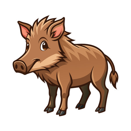 Cute cartoon wild boar character standing isolated on a white backgroundのイラスト素材
