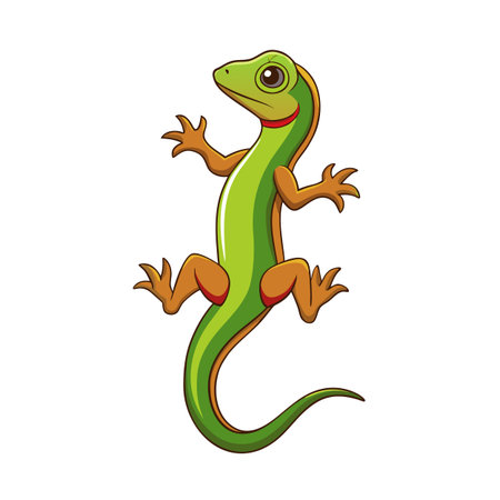 Cartoon lizard illustration with green body and brown legs on white backgroundのイラスト素材