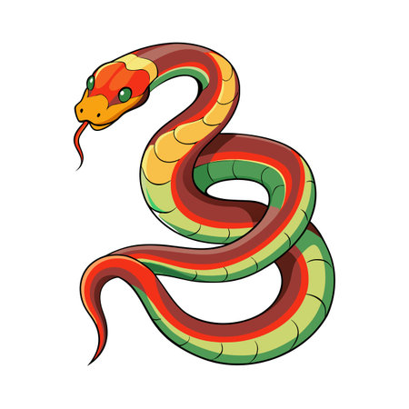 Colorful cartoon snake vector illustration on white background, reptile graphic artのイラスト素材