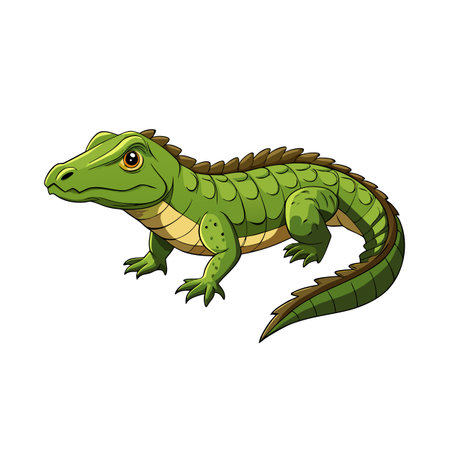Cartoon Style Green Crocodile Illustration on a White Background Studio Shotのイラスト素材