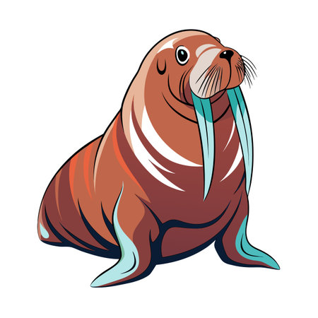 Stylized walrus illustration with tusks, whiskers, and unique shading on a white backgroundのイラスト素材