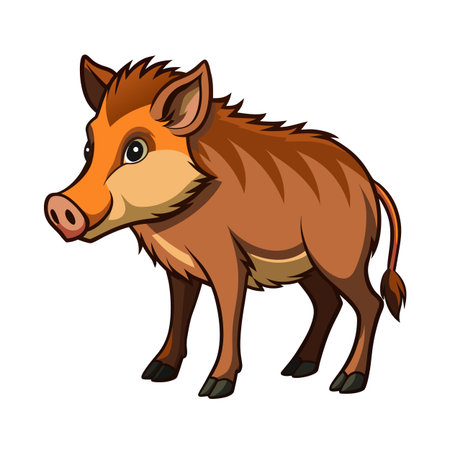 Cute cartoon wild boar illustration standing isolated on a white backgroundのイラスト素材