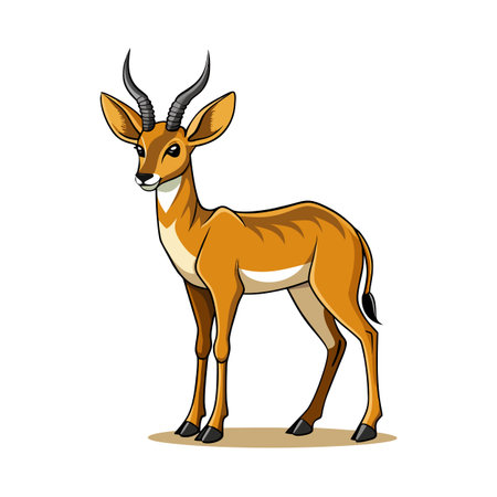Cartoon Impala Illustration Standing on Ground in Vector Format with Shaded Styleのイラスト素材