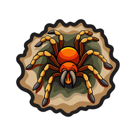 Cartoon tarantula illustration with detailed line work, brown and yellow accentsのイラスト素材