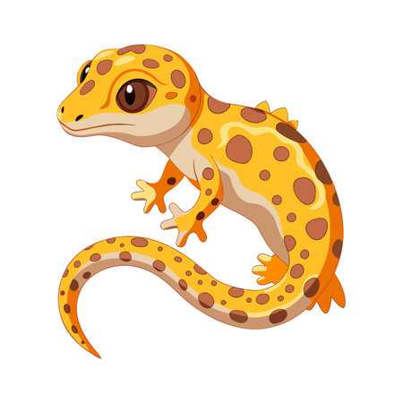 Cartoon Leopard Gecko Illustration with Yellow Body and Brown Spots on Whiteのイラスト素材