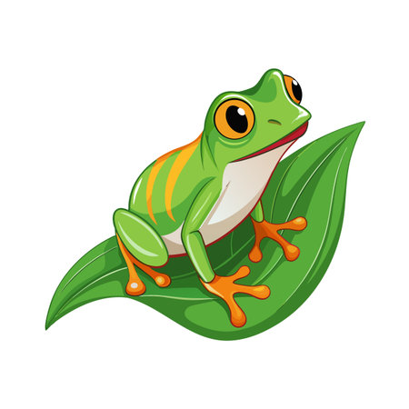 Cartoon illustration of a vibrant red-eyed tree frog perched on a leafのイラスト素材