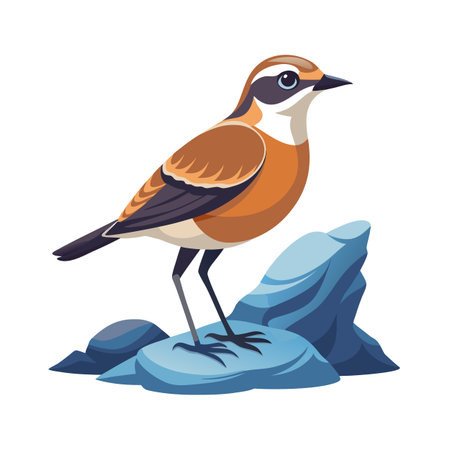 Cartoon illustration of a cute bird perched on blue rocks vector imageのイラスト素材