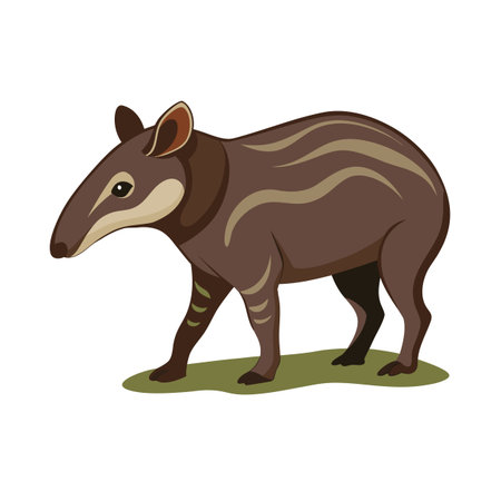 Cartoon tapir illustration, featuring brown and beige colors, in a flat design style.のイラスト素材