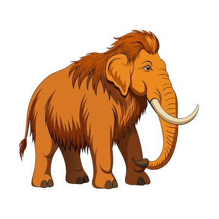 Cartoon illustration of a woolly mammoth standing on a white backgroundのイラスト素材