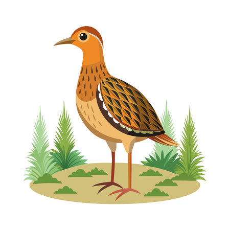 Colorful Bird Illustration with Geometric Feather Patterns and Natural Greeneryのイラスト素材