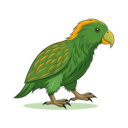 Cartoon illustration of a green parrot with yellow accents in mid strideのイラスト素材