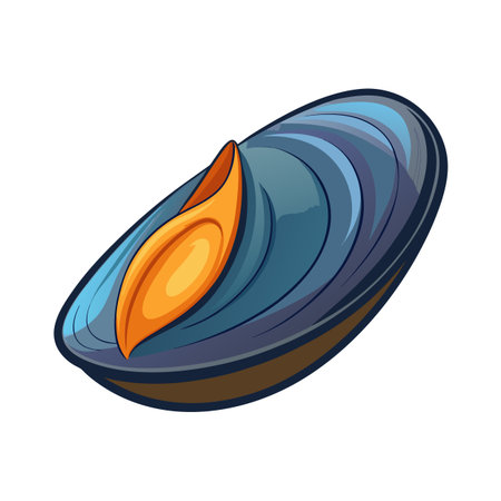 Stylized Blue Mussel Illustration with Orange Flesh Isolated on White Backgroundのイラスト素材