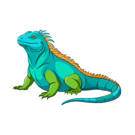 Cartoon illustration of a green iguana, isolated on white background, facing to the leftのイラスト素材