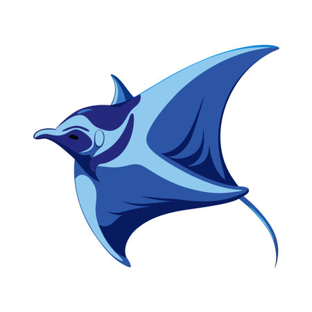 Stylized manta ray illustration with shades of blue isolated on white backgroundのイラスト素材