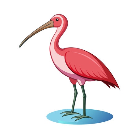 Cartoon scarlet ibis standing on water, minimalist, isolated on white backgroundのイラスト素材
