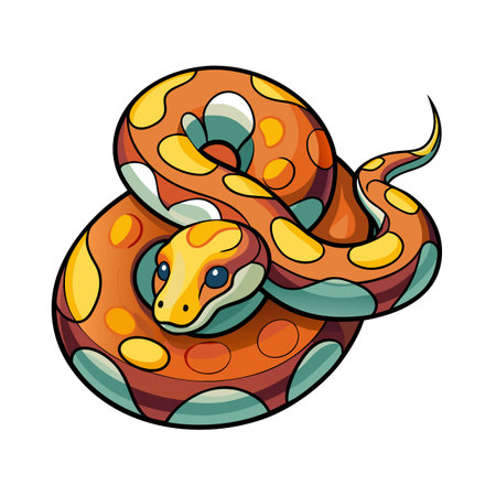 Cartoon orange snake coiled with yellow and white spots on white backgroundのイラスト素材
