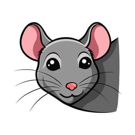 Cartoon style gray mouse peeking around a corner with a happy expressionのイラスト素材