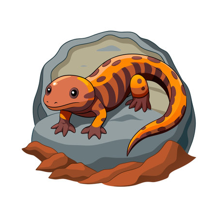 Cartoon Newt on Rock with Orange and Brown Coloring in Flat Styleのイラスト素材