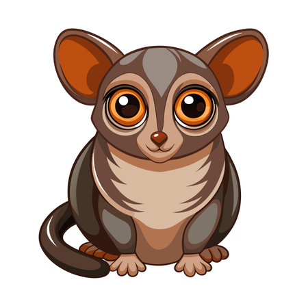 Cute cartoon tarsier with big eyes sitting on white background illustrationのイラスト素材
