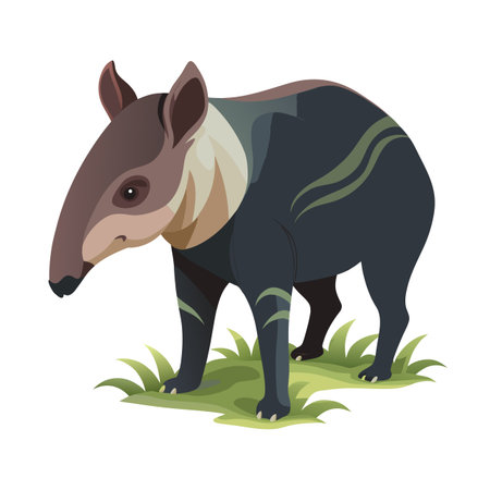 Low polygon style illustration of a South American tapir in a small fieldのイラスト素材