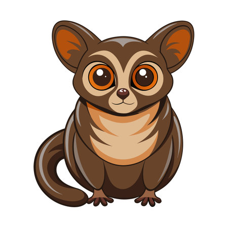 Cartoon illustration of tarsier with large eyes and brown fur, sitting uprightのイラスト素材