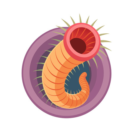 Cartoon annelid worm in circular nest with spikes, vector illustration in flat styleのイラスト素材
