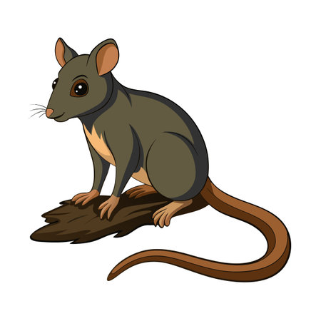 Cartoon possum sitting on a tree branch with a curious expressionのイラスト素材