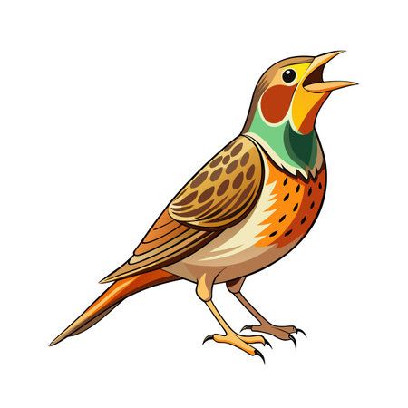 Colorful cartoon illustration of a singing bird with an open beak, isolatedのイラスト素材