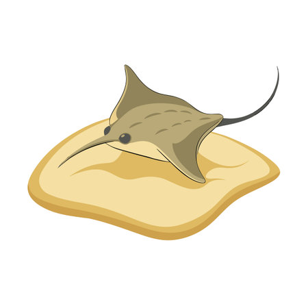 Cartoon stingray resting on sandbar in a vibrant color paletteのイラスト素材